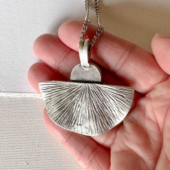 Blue White Ceramic Pendant Necklace Silver Fan Statement Necklace - Picture 9 of 9